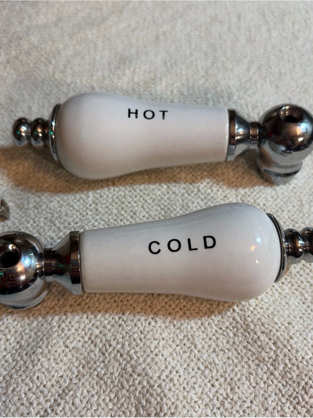 Vintage Chicago Faucets Porcelain Lever Handles - Vertical Hot/Cold Pair -Chrome